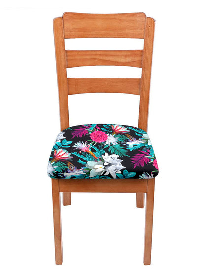 Stretchable Floral Printed Non Slip Chair Pad Cover Pack of 1- Black