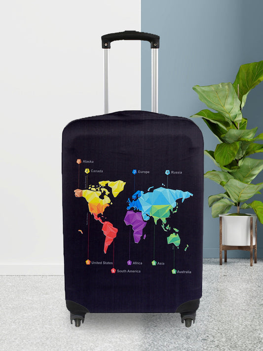 Stretchable Printed Protective Luggage Bag Cover Medium- Black