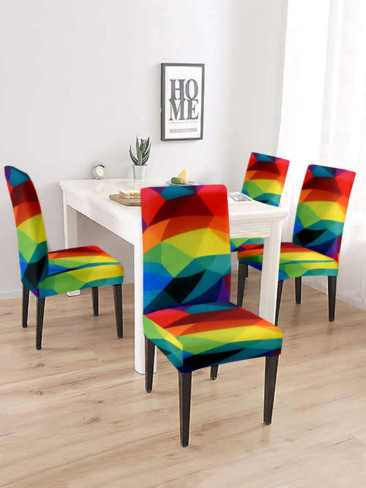 Stretchable Non Slip Dining Chair Cover Geometric Printed Set of 4 - Multicolour