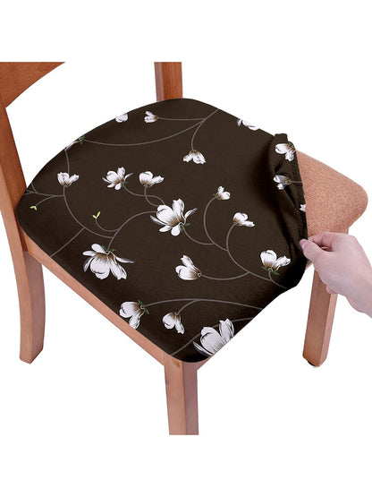 Stretchable Floral Printed Non Slip Chair Pad Cover Pack of 6- Brown