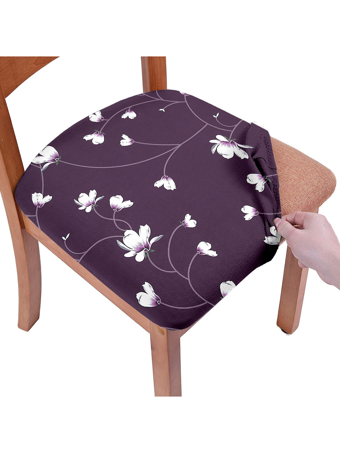 Stretchable Floral Printed Non Slip Chair Pad Cover Pack of 1- Purple