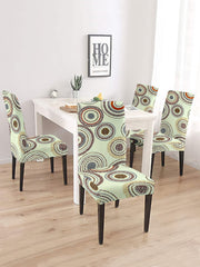 Elastic Digital Printed Non-Slip Dining Chair Covers Set of 4 - Cream