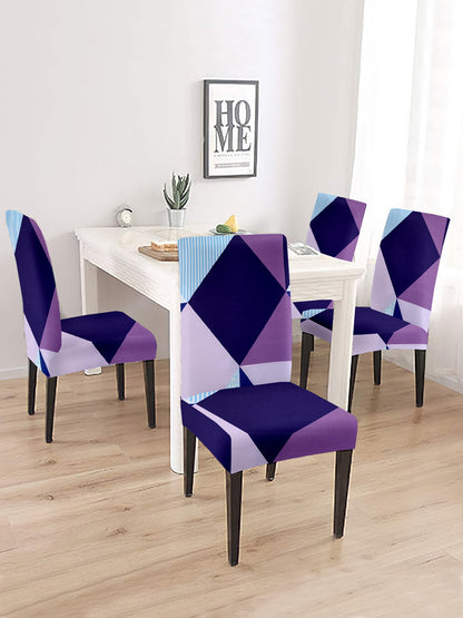 Elastic Geometric Printed Non-Slip Dining Chair Covers Set of 4 - Purple