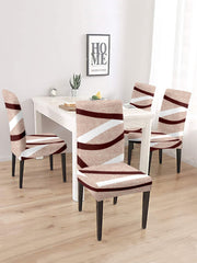 Stretchable DiningPrinted Chair Cover Set-4 Brown