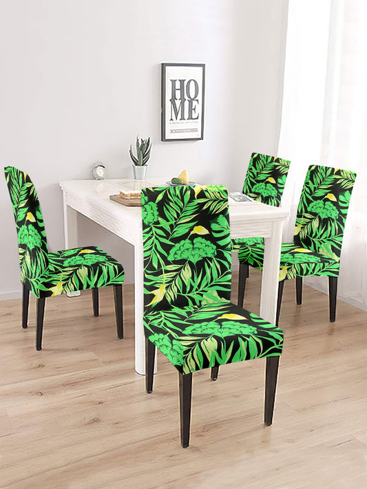 Elastic Floral Printed Non-Slip Dining Chair Covers Set of 4 - Light Green
