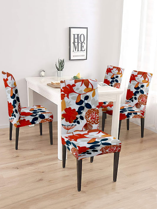 Stretchable Non Slip Dining Chair Cover Floral Printed Set of 4 - Multicolour