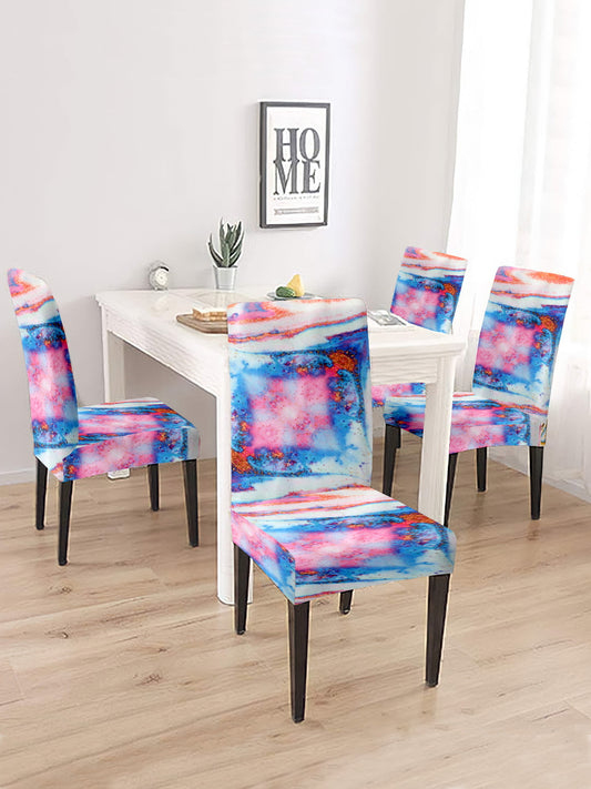 Stretchable Non Slip Dining Chair Cover Abstract Printed Set of 2 - Multicolour