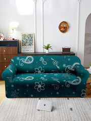 Elastic StretchableUniversal Printed Sofa Cover 2 Seater-Teal