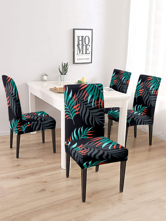 dining-chair-cover-set-of-2-black-green-leaf-printedwholesale