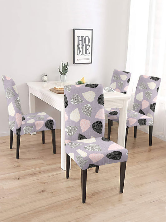 Stretchable Dining Chair Cover Leaf Printed Set of 2 - Lavender