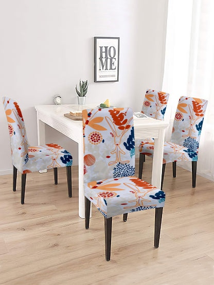 Stretchable DiningPrinted Chair Cover Set-4  White