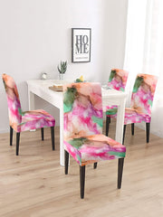 Stretchable DiningPrinted Chair Cover Set-4 Pink