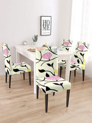 Elastic Floral Printed Non-Slip Dining Chair Covers Set of 2 - Cream