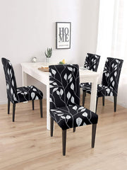 Elastic Floral Printed Non-Slip Dining Chair Covers Set of 4 - Black