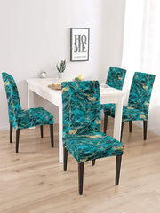 Stretchable DiningPrinted Chair Cover Set-4 Teal