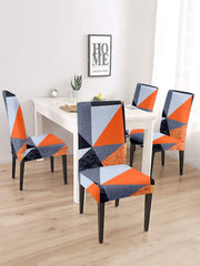 Elastic Geometric Printed Non-Slip Dining Chair Covers Set of 2- Orange