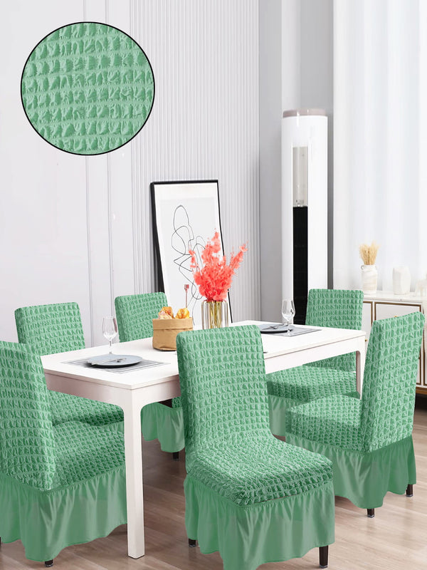 Pack of 6 Stretchable Dining Chair Cover with Frill - Mint Green