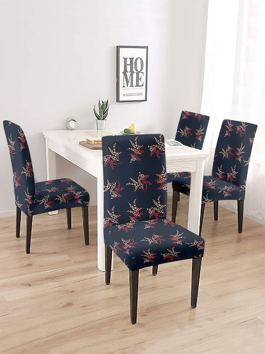 Stretchable Dining Chair Cover Printed Set of 2 - Black