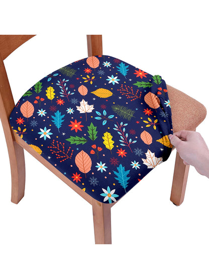 Stretchable Floral Printed Non Slip Chair Pad Cover Pack of 1- Navy Blue