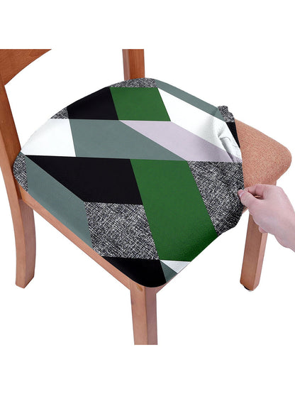 Stretchable Geometric Printed Non Slip Chair Pad Cover Pack of 6- Green