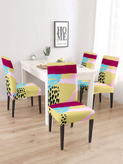 Stretchable DiningPrinted Chair Cover Set-4 Yellow