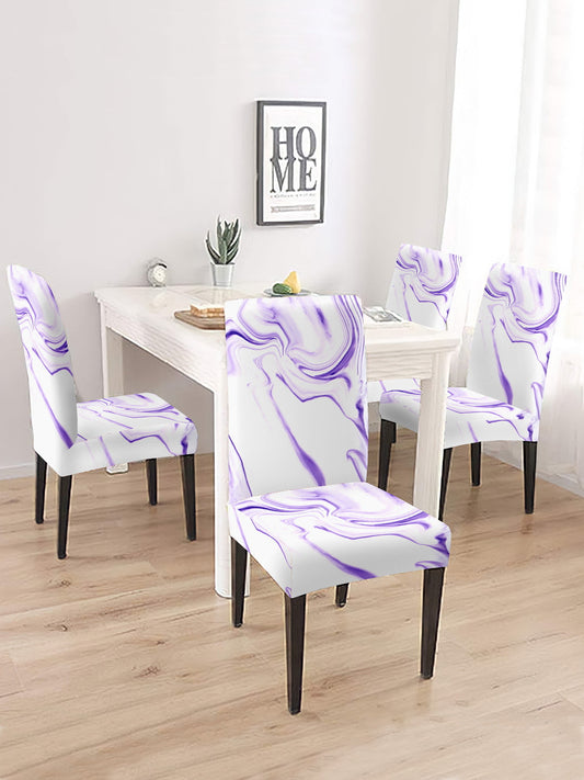 Stretchable DiningPrinted Chair Cover Set-2 Purple