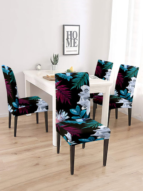 stretchable-dining-chair-cover-set-of-2-floral-printed-blackwholesale