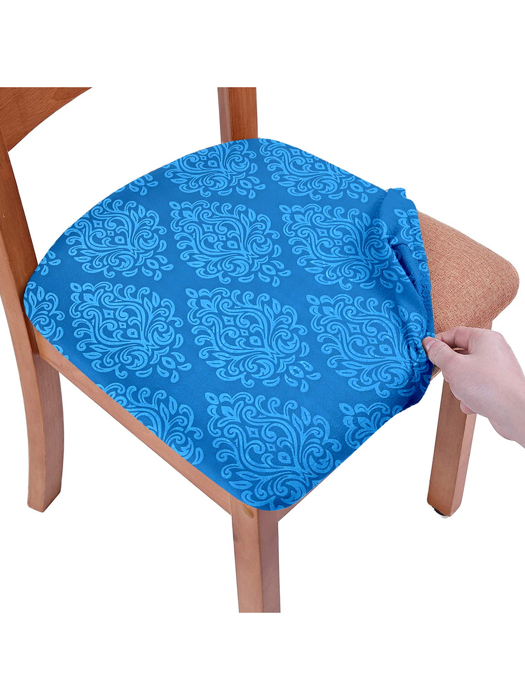 Stretchable Ethnic Printed Non Slip Chair Pad Cover Pack of 1- Navy Blue