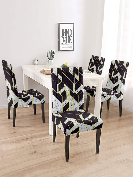 Stretchable DiningPrinted Chair Cover Set-2 Black