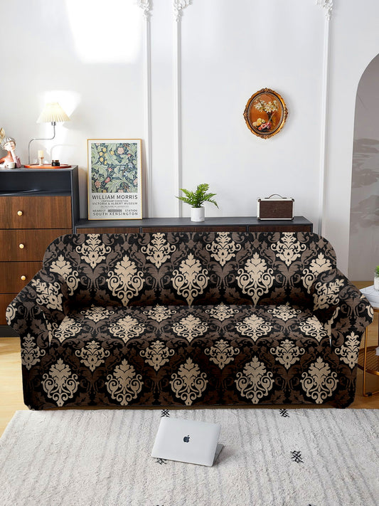 Elastic Stretchable Universal Printed Sofa Cover 2 Seater- Brown