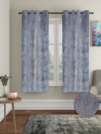 Set of 2 Velvet Foil Blackout Window Curtains with 5 Cushion Covers- Grey