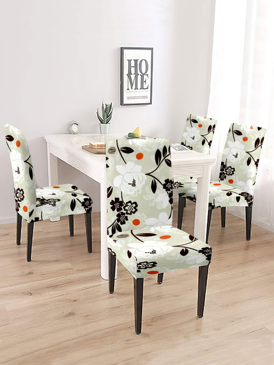 Stretchable Dining Chair Cover Floral Printed Set of 2 - Green