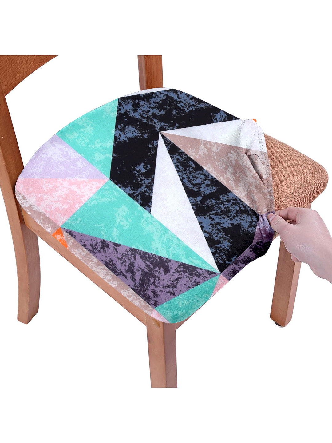 Stretchable Geometric Printed Non Slip Chair Pad Cover Pack of 1- Multicolour