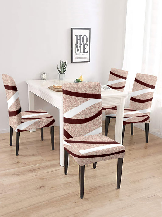 Stretchable DiningPrinted Chair Cover Set-2 Brown