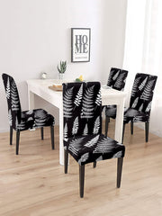 Stretchable DiningPrinted Chair Cover Set-4 Black