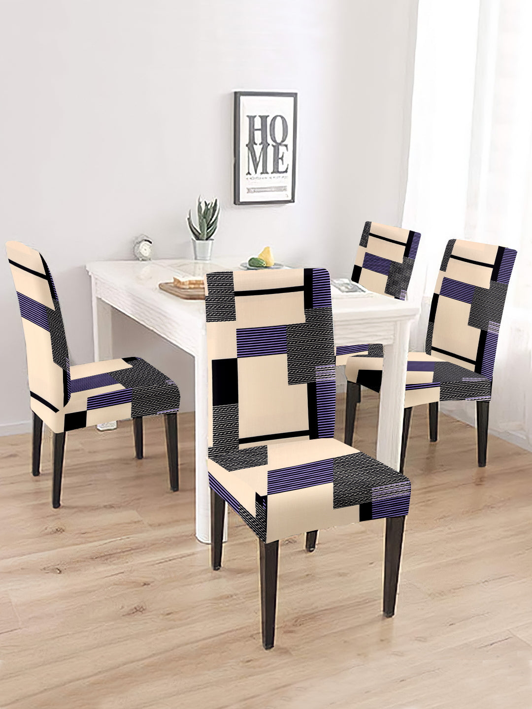 Stretchable DiningPrinted Chair Cover Set-4 Multi