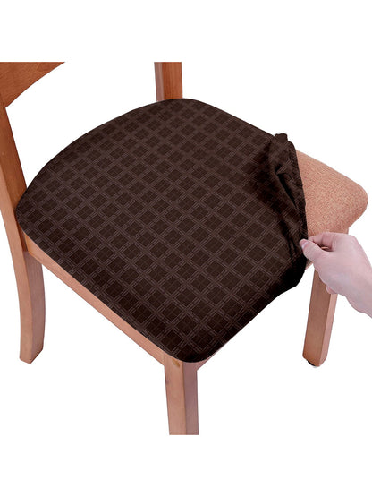 Stretchable Checks Printed Non Slip Chair Pad Cover Pack of 1- Brown
