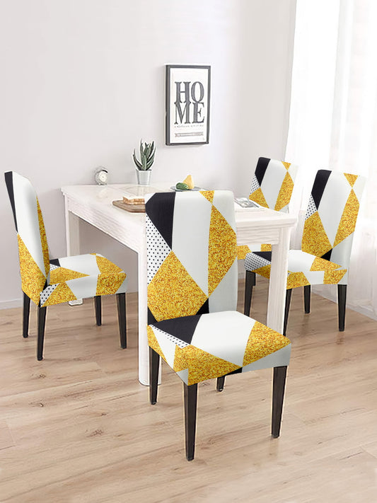 Stretchable DiningPrinted Chair Cover Set-4 Yellow