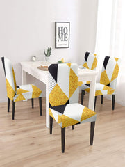 Stretchable DiningPrinted Chair Cover Set-4 Yellow