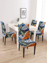 Stretchable DiningPrinted Chair Cover Set-4 Multi