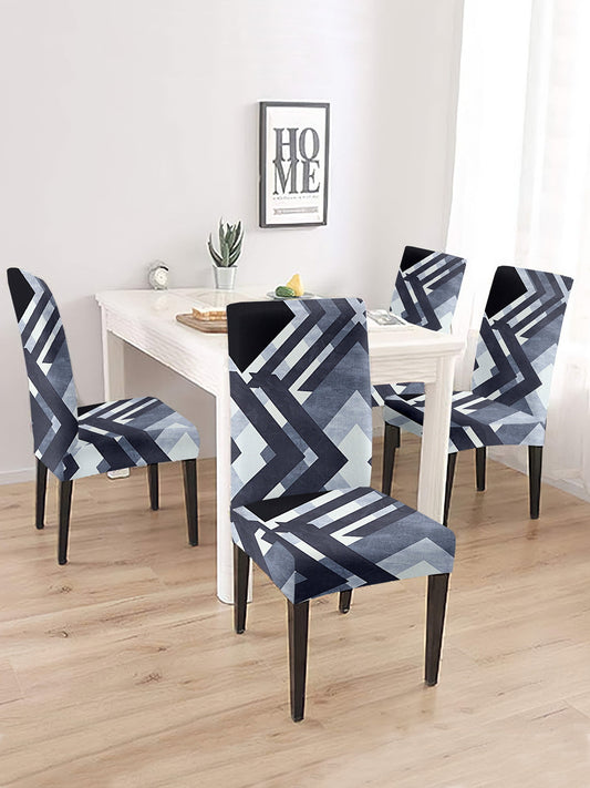 Stretchable DiningPrinted Chair Cover Set-4 Grey