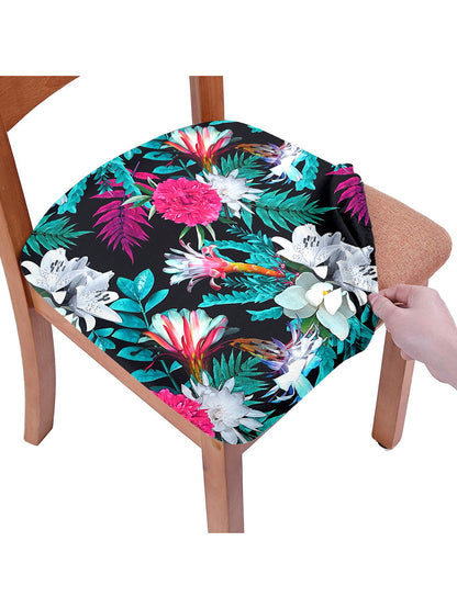 Stretchable Floral Printed Non Slip Chair Pad Cover Pack of 1- Black