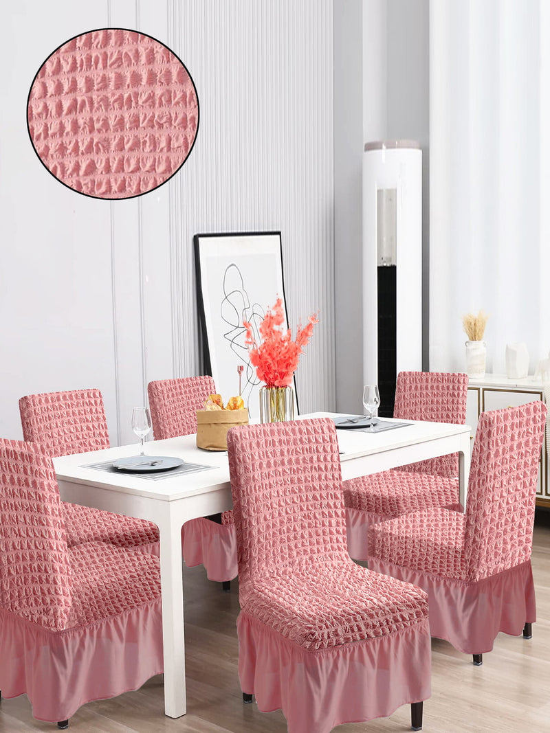 Pack of Stretchable Dining Chair Cover with Frill Pink