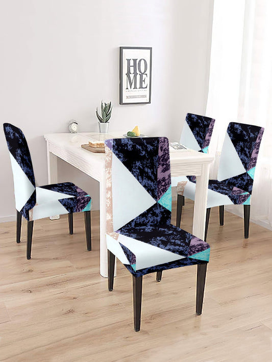 Stretchable DiningPrinted Chair Cover Set-4 Purple