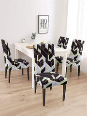 Stretchable DiningPrinted Chair Cover Set-4 Black