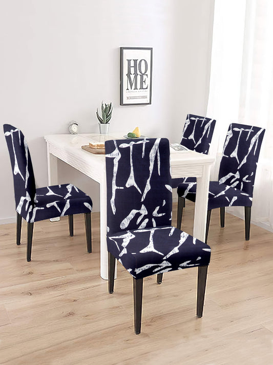 Stretchable DiningPrinted Chair Cover Set-2 Grey & White
