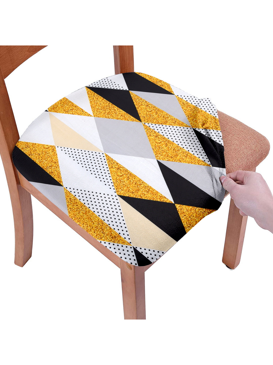 Stretchable Geometric Printed Non Slip Chair Pad Cover Pack of 1- Yellow