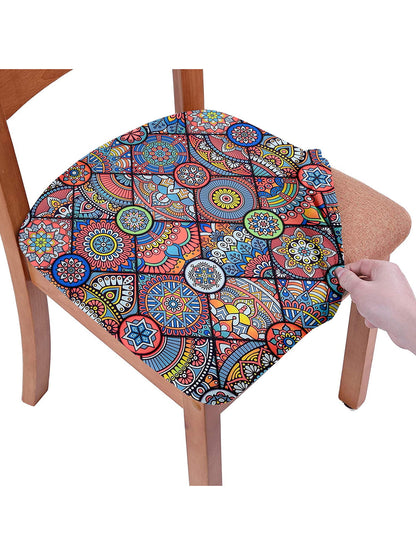 Stretchable Ethnic Printed Non Slip Chair Pad Cover Pack of 6- Multicolour