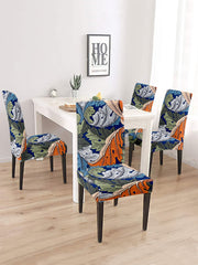 Stretchable Dining Chair Cover Leaf Printed Set of 2 - Multi