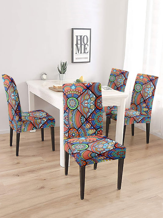 Stretchable Non Slip Dining Chair Cover Ethnic Printed Set of 2 - Multicolour